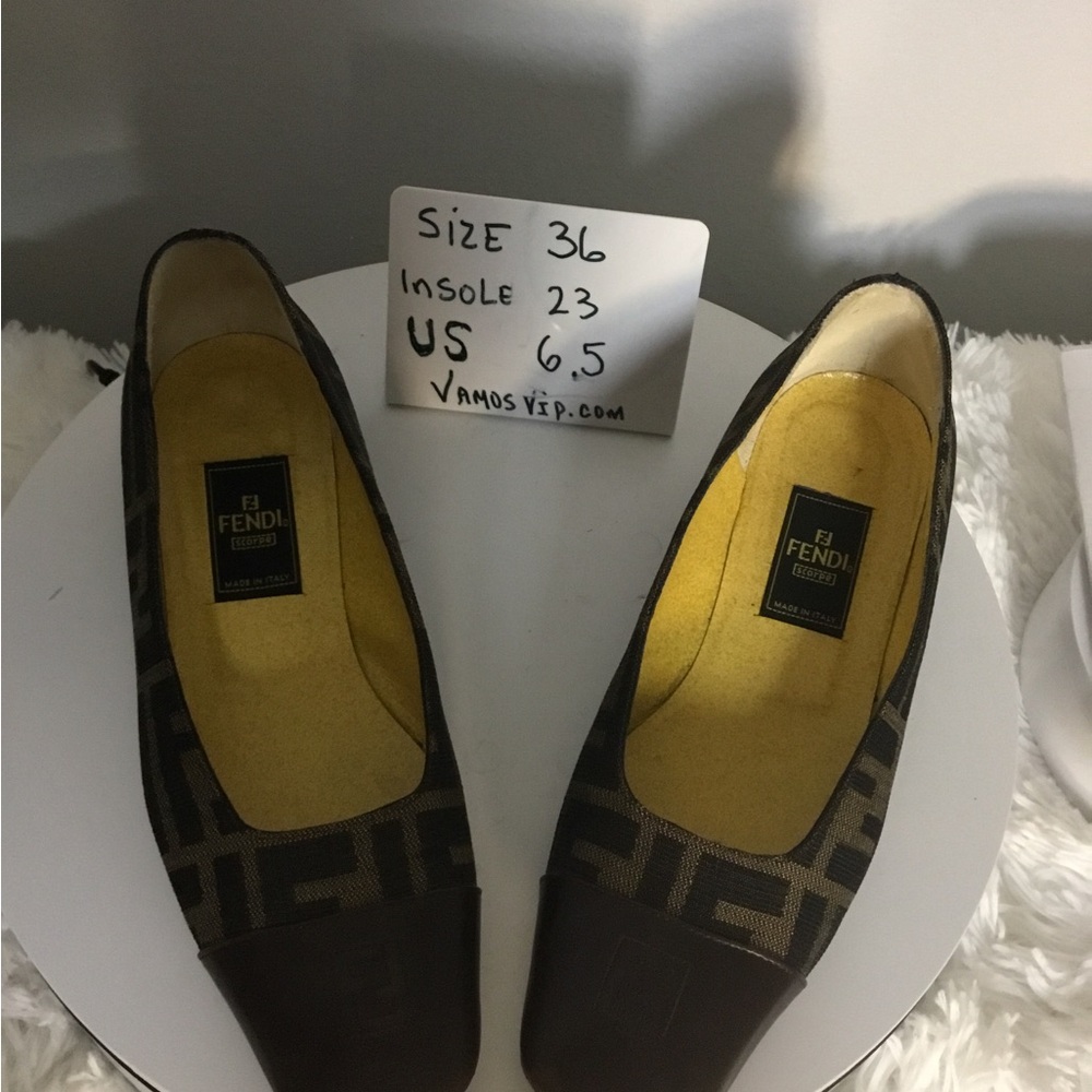 Fendi Zucca Brown FF Canvas Cap-Toe Ballet Flats